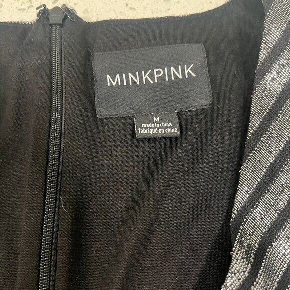 Revolve MINKPINK Size M GLIMMER OF HOPE BLACK SILVER METALLIC STRIPED ROMPER - Picture 9 of 14